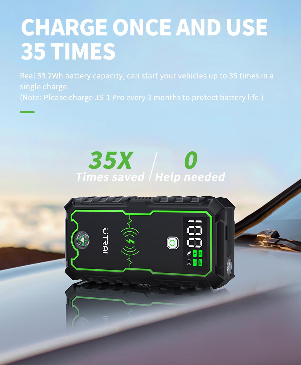 UTRAI-Démarreur de voiture pour diabétique, batterie externe 2500A avec chargeur  sans fil 10W, écran LCD
