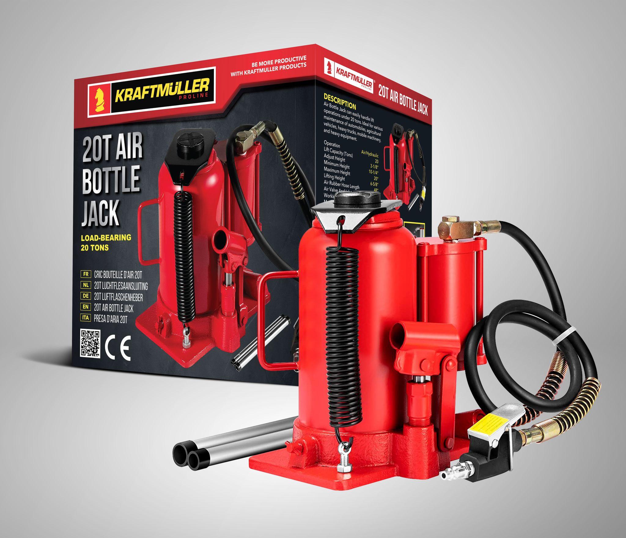 Grandmaster - Cric Hydraulique Bouteille 20t, 235-405mm, Rouge